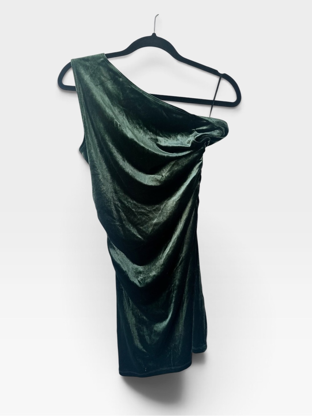 Commense One-Shoulder Velvet Mini Dress - Dark Green - Picture 2 of 11